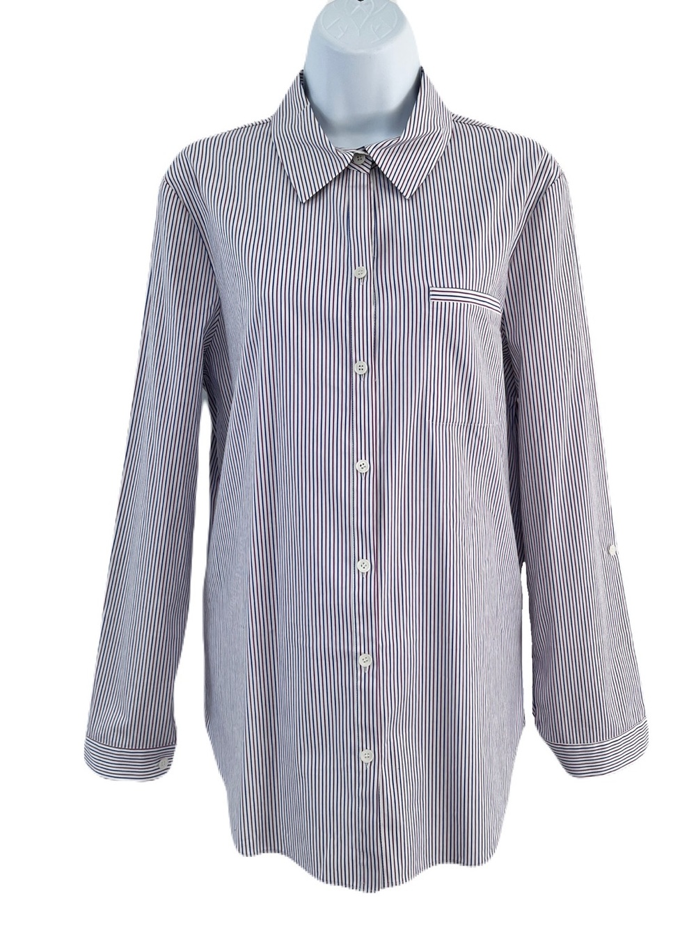 Navy White And Red Pin Stripe Shirt Size Large